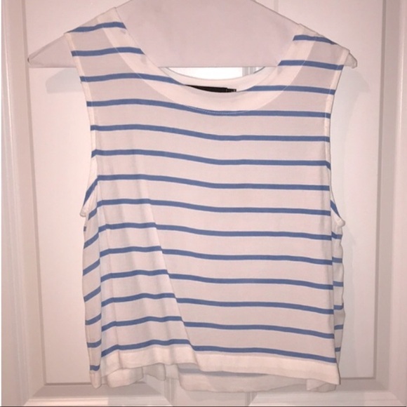 MinkPink Crop Top White with Blue stripes - Picture 1 of 9